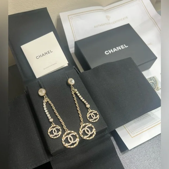 RARE CHANEL DOUBLE DANGLE EARRINGS - Picture 5 of 17
